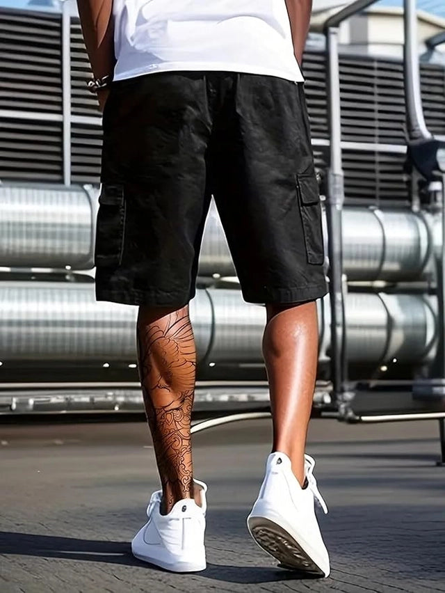 Men's cotton casual cargo shorts by 34751, shown in a pack of one, featuring multiple pockets and a relaxed fit.