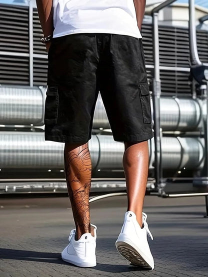 Men's cotton casual cargo shorts by 34751, shown in a pack of one, featuring multiple pockets and a relaxed fit.