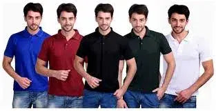 Pack of 5 men's multicolor polo T-shirts from brand 34752, showing various colors and classic polo collar styles.