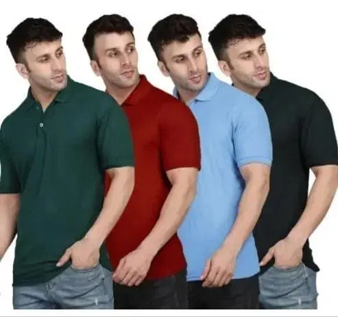 Set of four multicolor men's polo neck T-shirts in size S by 34752, featuring classic polo collar and casual style.
