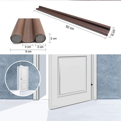 Wukusy twin door draft stopper guard on a door, designed to block drafts and improve energy efficiency in home doors and windows.