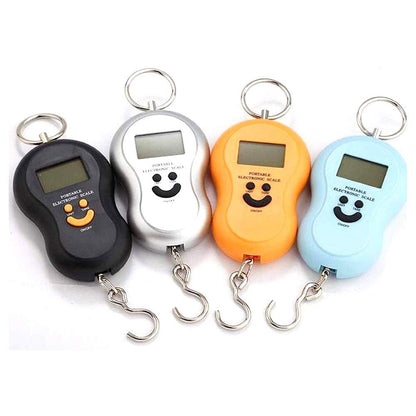 Wukusy portable digital pocket scale with a smiley face display, 40kg capacity, 10g precision, compact electronic weighing device