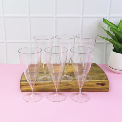 Six-piece Wukusy Supermom Plastic Shake Coco Glass Set with 230ml capacity, featuring clear plastic glasses with colorful design accents.