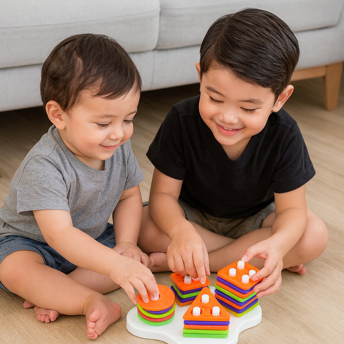 Wukusy geometric stacking sorter puzzle toy with colorful interlocking shapes for children’s educational play and fine motor skills development