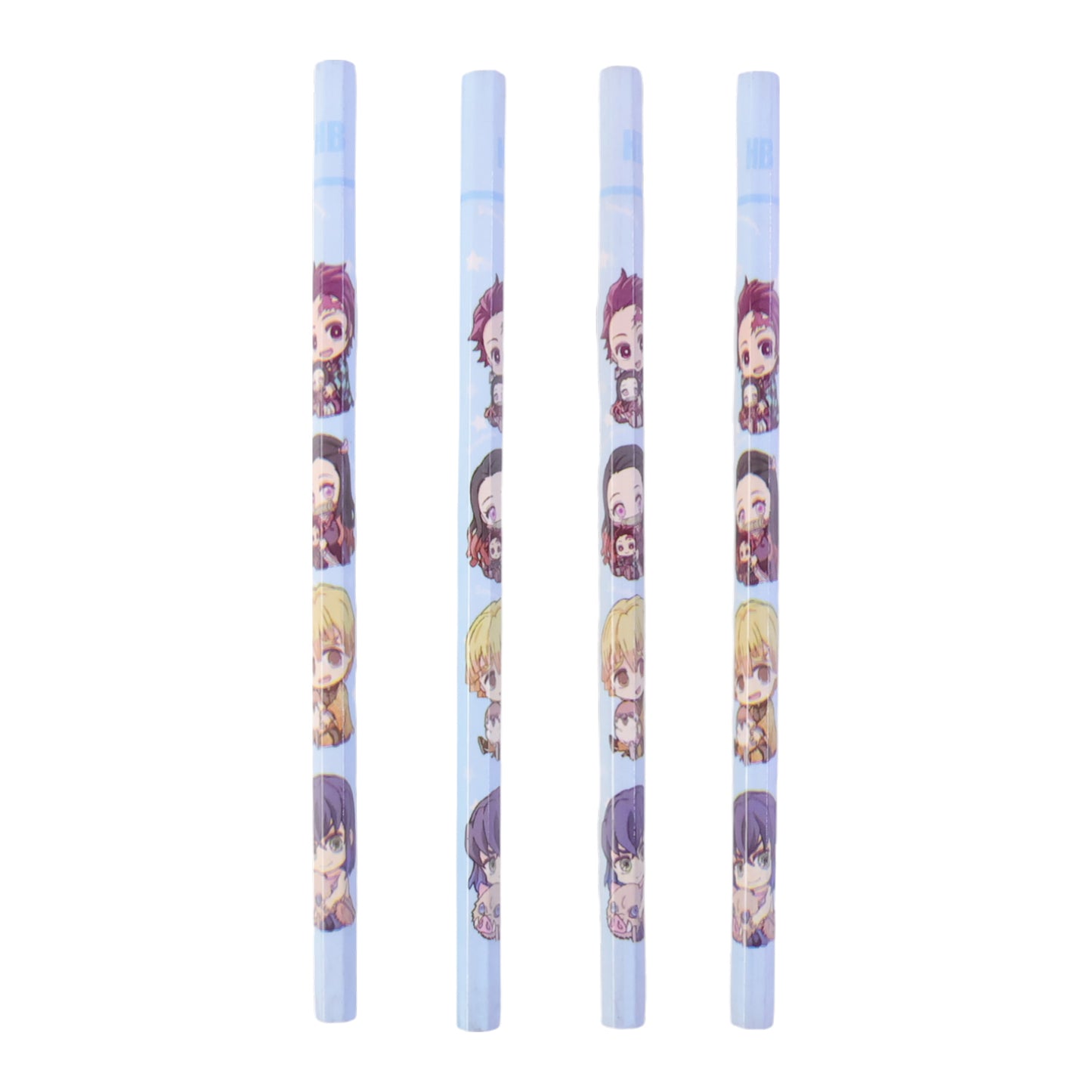 Set of four Wukusy cartoon printed pencils for kids, featuring colorful and cute designs for school and writing.