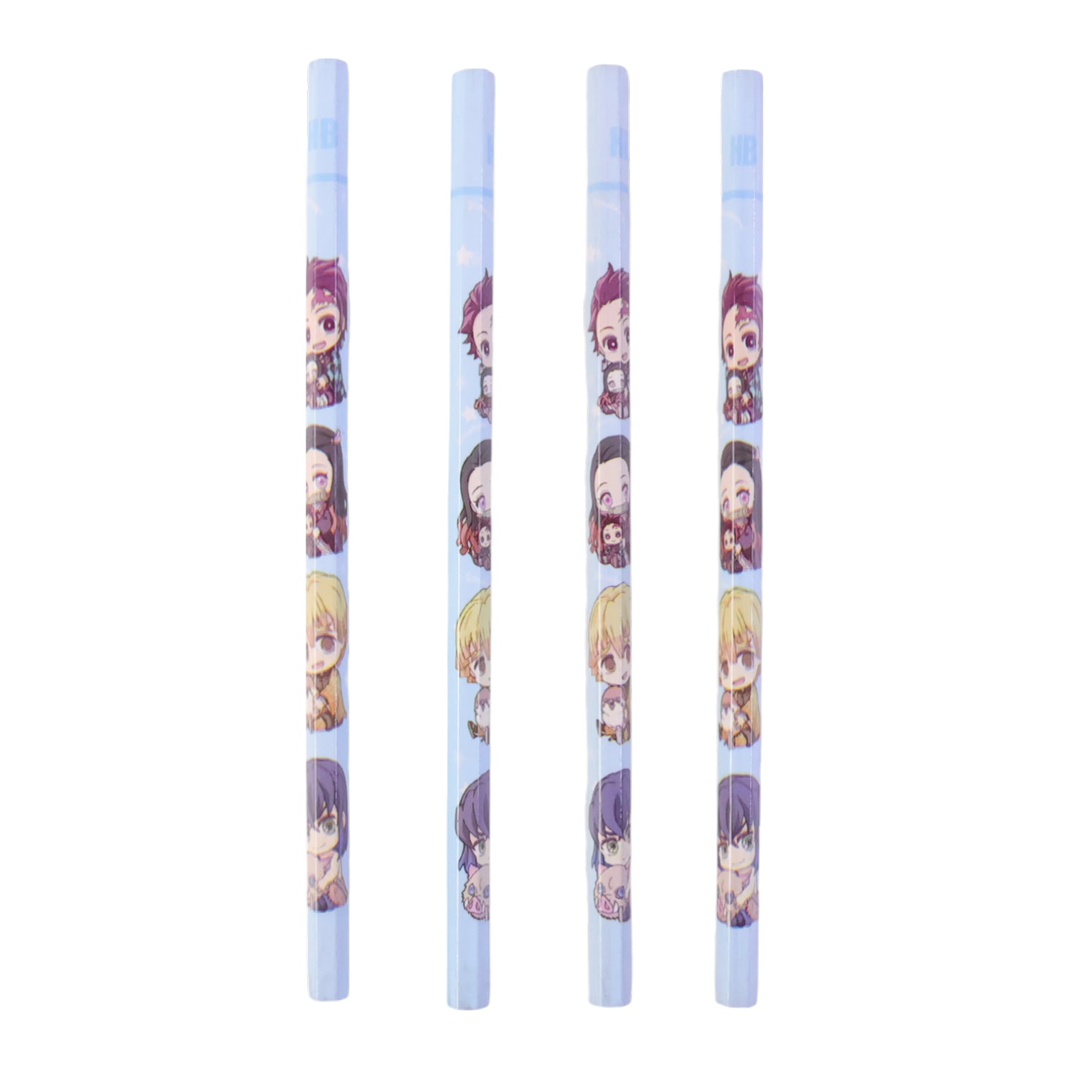 Set of four Wukusy cartoon printed pencils for kids, featuring colorful and cute designs for school and writing.