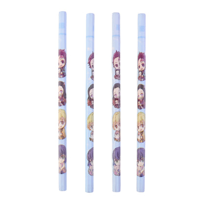 Set of four Wukusy cartoon printed pencils for kids, featuring colorful and cute designs for school and writing.