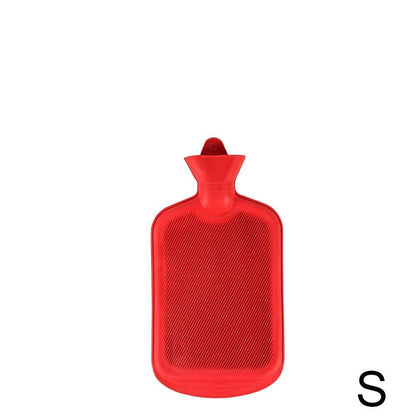 Small Wukusy rubber hot water heating pad bag for pain relief, showcasing a flexible, durable water bag in vibrant red.