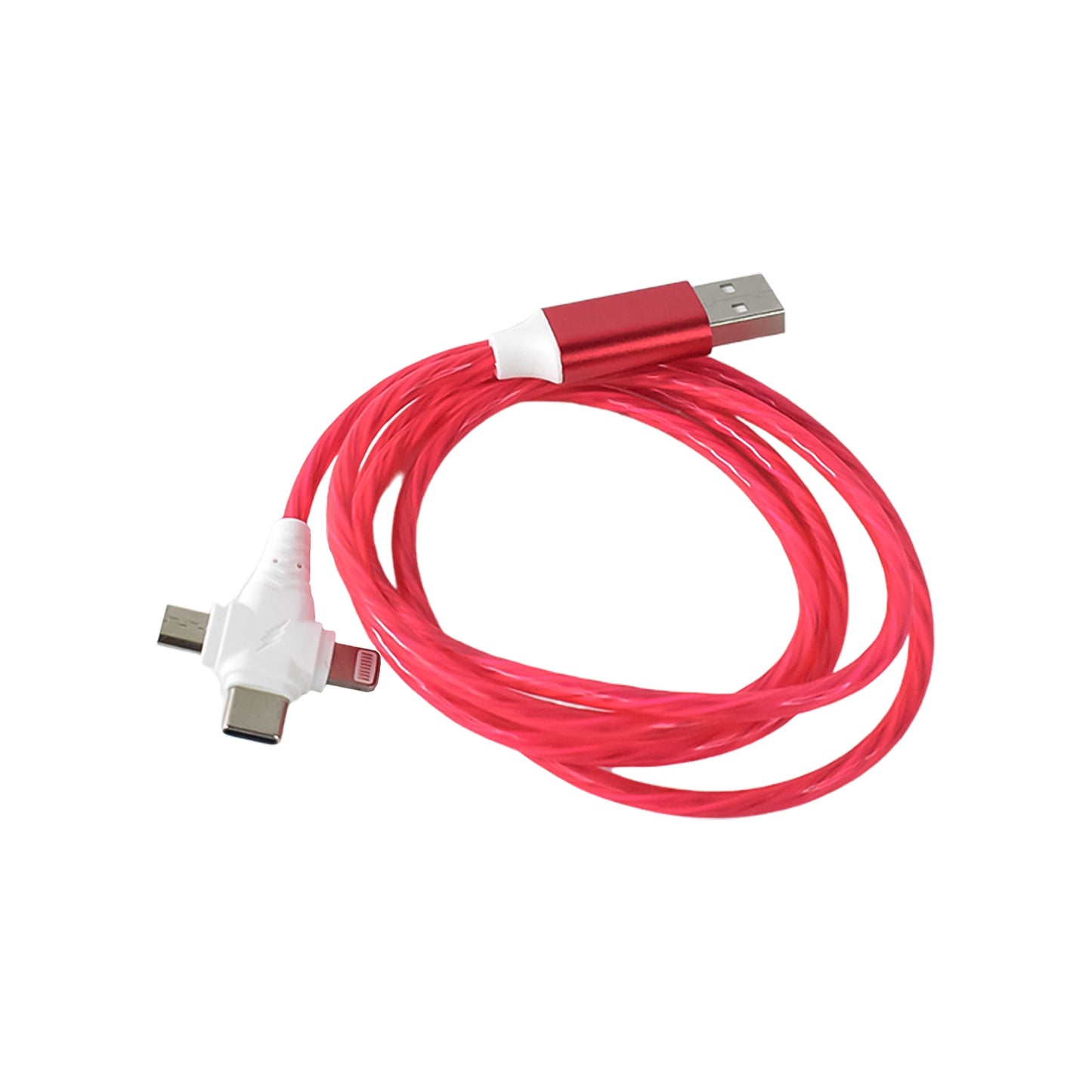 Wukusy 3-in-1 light-up fast charging cable for electronics, featuring multiple connector types and illuminated design.