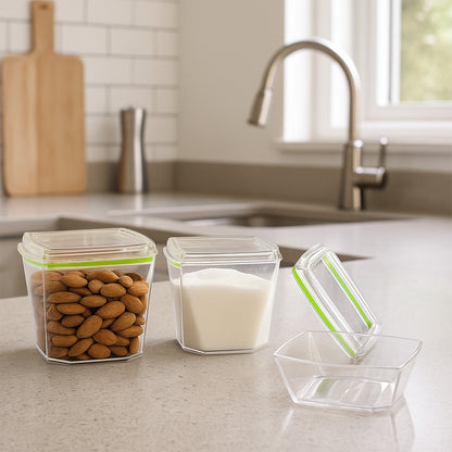 Wukusy food storage container set with leak-proof lids, 500ml capacity, includes two clear plastic containers for kitchen use.