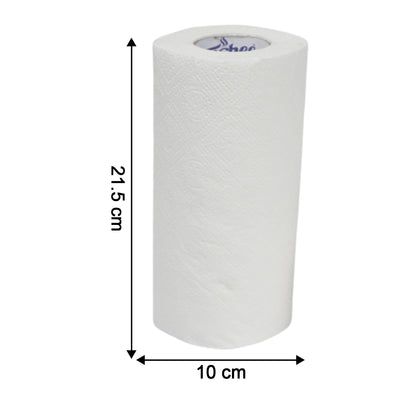 Wukusy Freshee kitchen paper towel roll with 60 sheets, 21.5 x 22 cm, showing a neatly rolled paper towel in a kitchen setting.