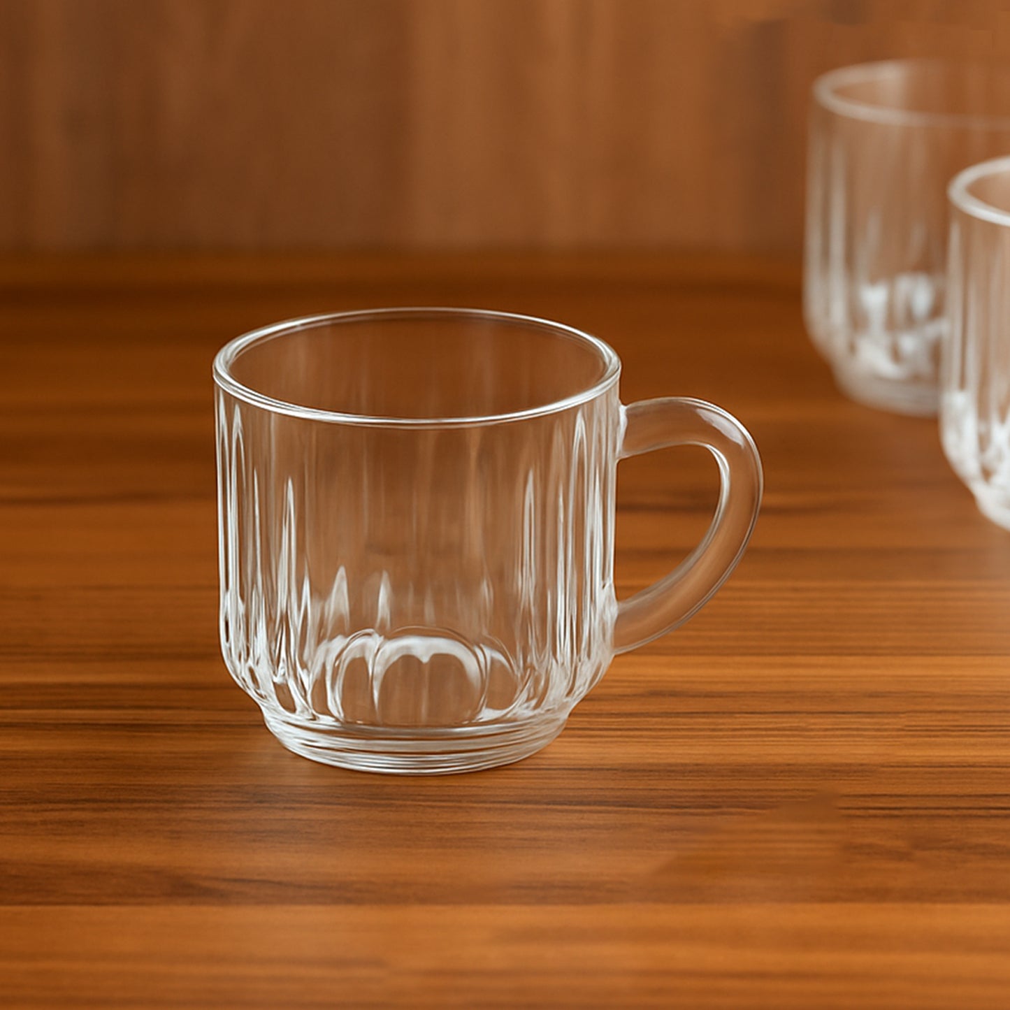 Set of six unbreakable transparent plastic tea cups by Wukusy, showcasing clear, durable cups ideal for hot and cold beverages.