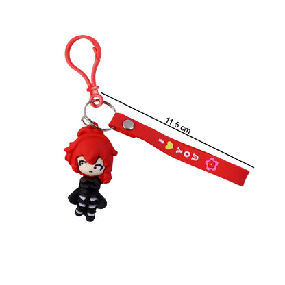 Red cartoon girl silicone keychain featuring a cute girl with red hair, designed by Wukusy, on a keyring.