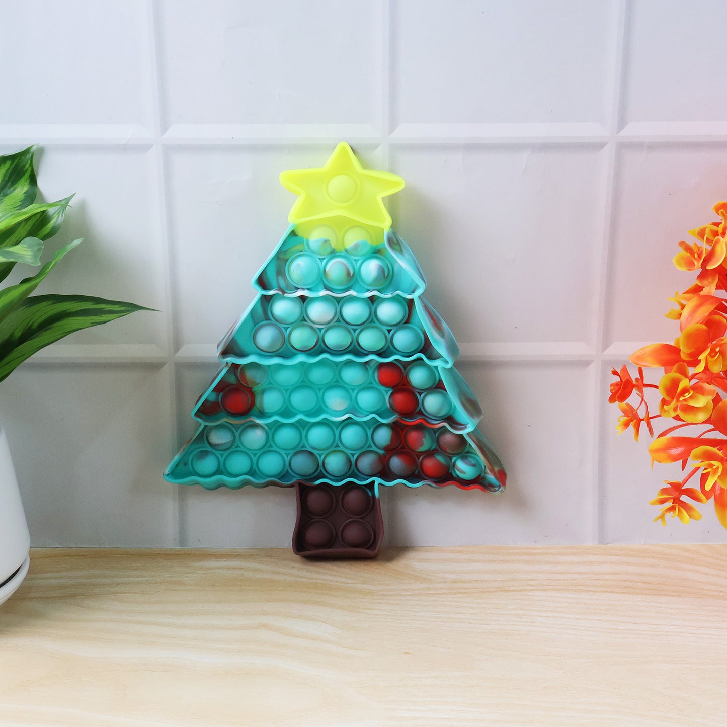 Wukusy premium tree shape silicone pop it fidget toy with colorful bubbles for stress relief and sensory play.