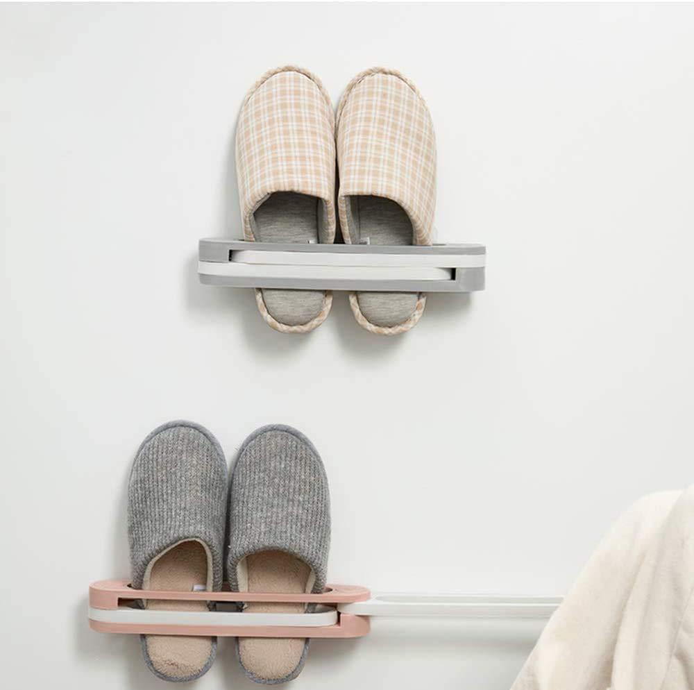 Wukusy 1122 multifunction folding slippers and shoes hanger organizer rack mounted on a wall, ideal for home shoe storage.