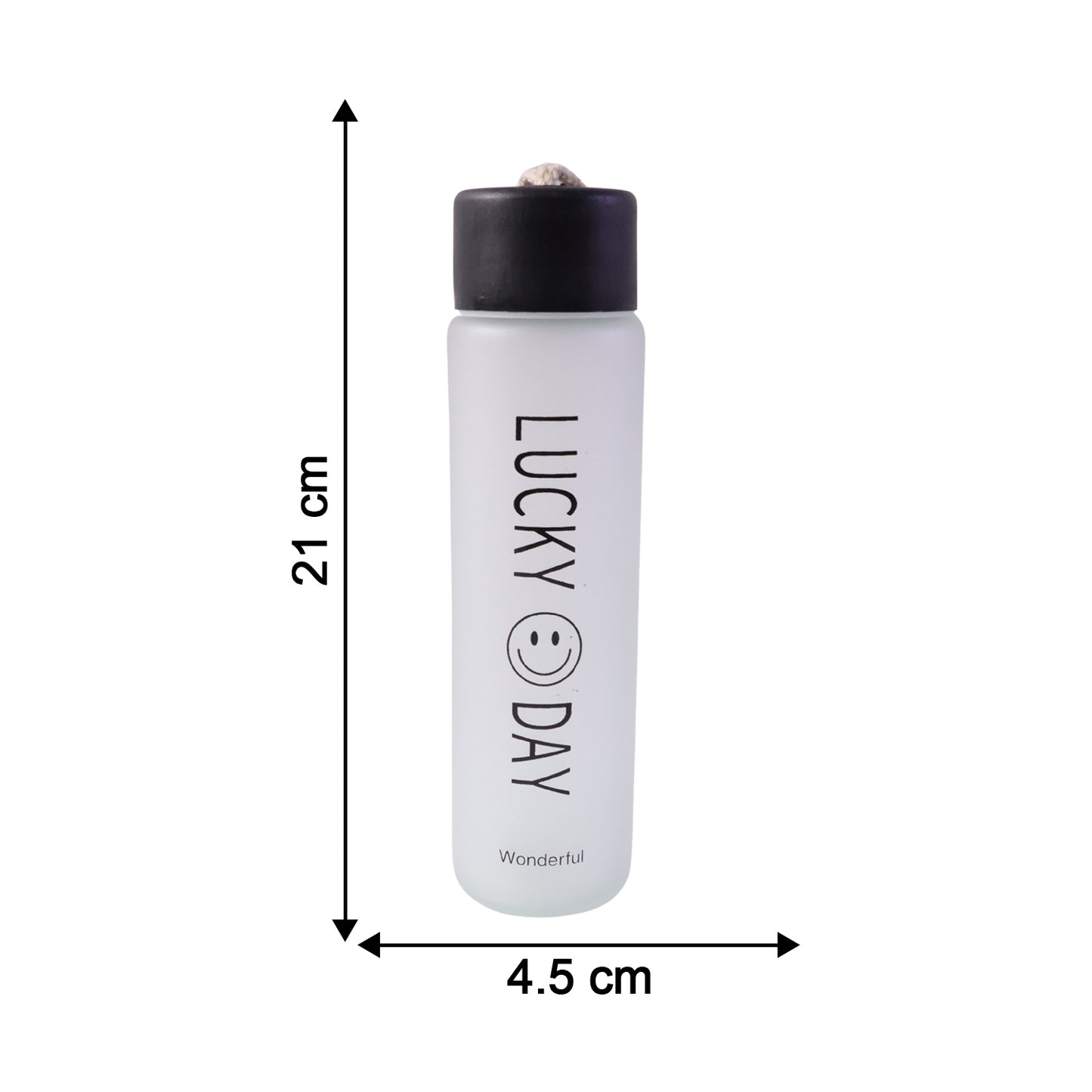 Wukusy premium frosted glass water bottle with leak-proof lid, 350 ml capacity, showcasing sleek design and secure closure.