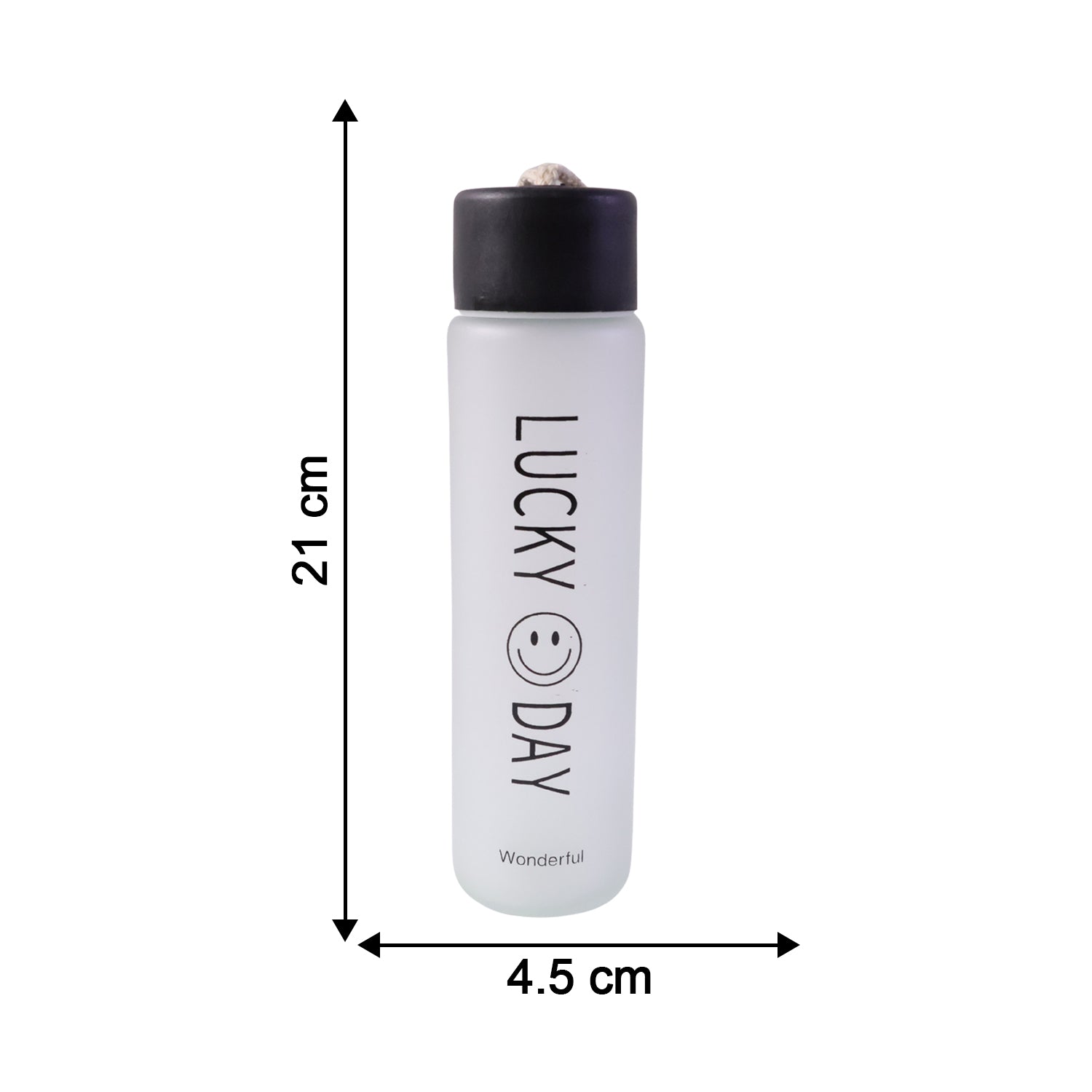 Wukusy premium frosted glass water bottle with leak-proof lid, 350 ml capacity, showcasing sleek design and secure closure.