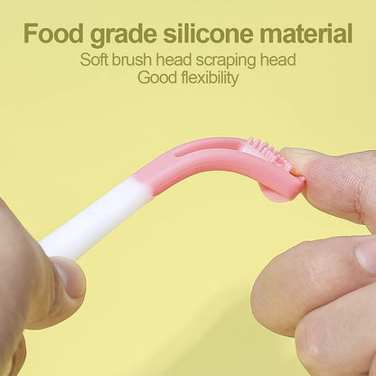 Wukusy 2-in-1 baby tongue cleaner and oral massager with soft silicone brush head, designed for gentle oral care for infants.