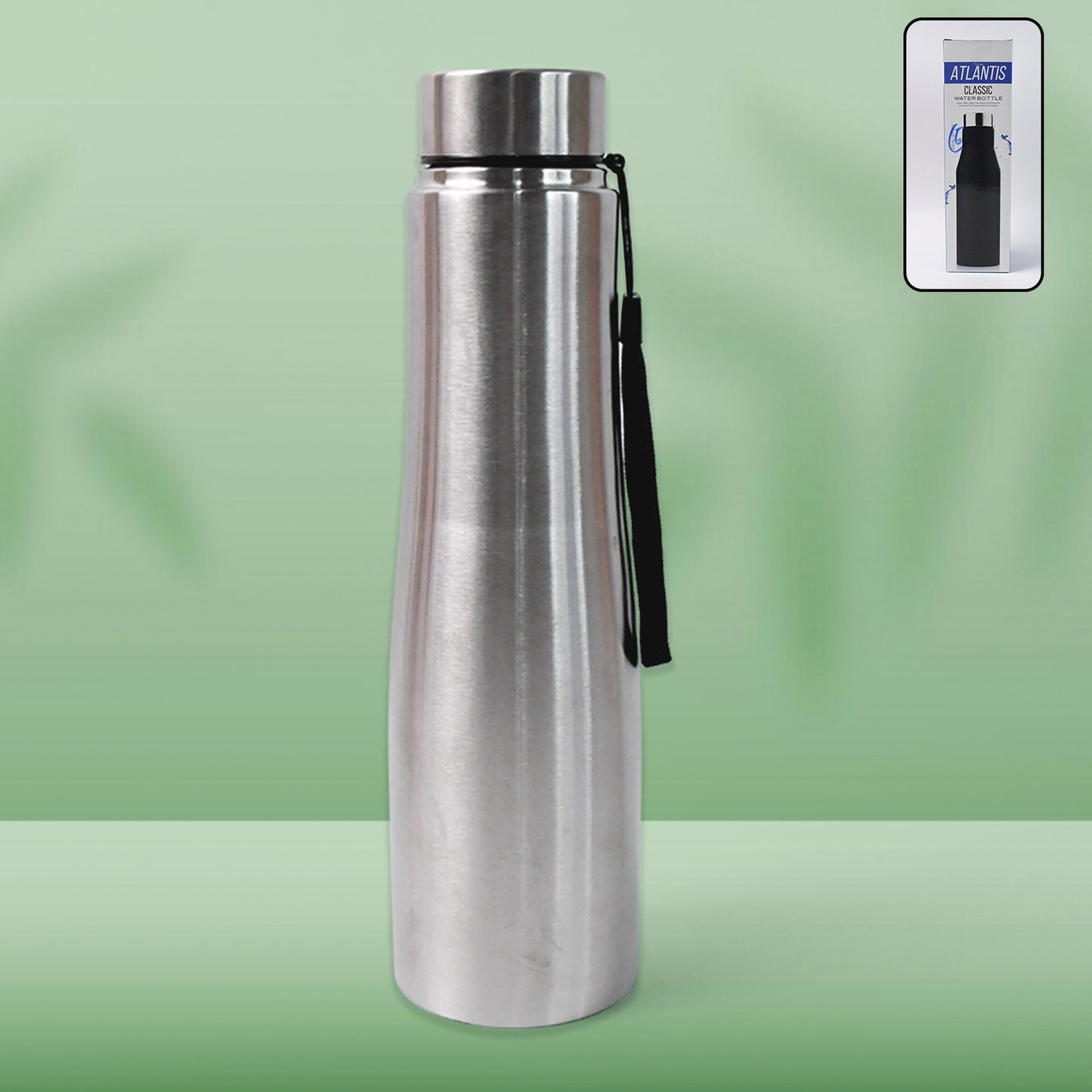 Wukusy stainless steel double wall vacuum-insulated water bottle, 1000 ml, with a sleek silver finish and secure lid.