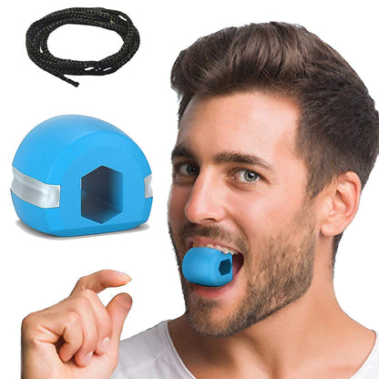 Dark blue Wukusy jaw exerciser for a sharp, chiseled jawline, designed for easy and fast home use.
