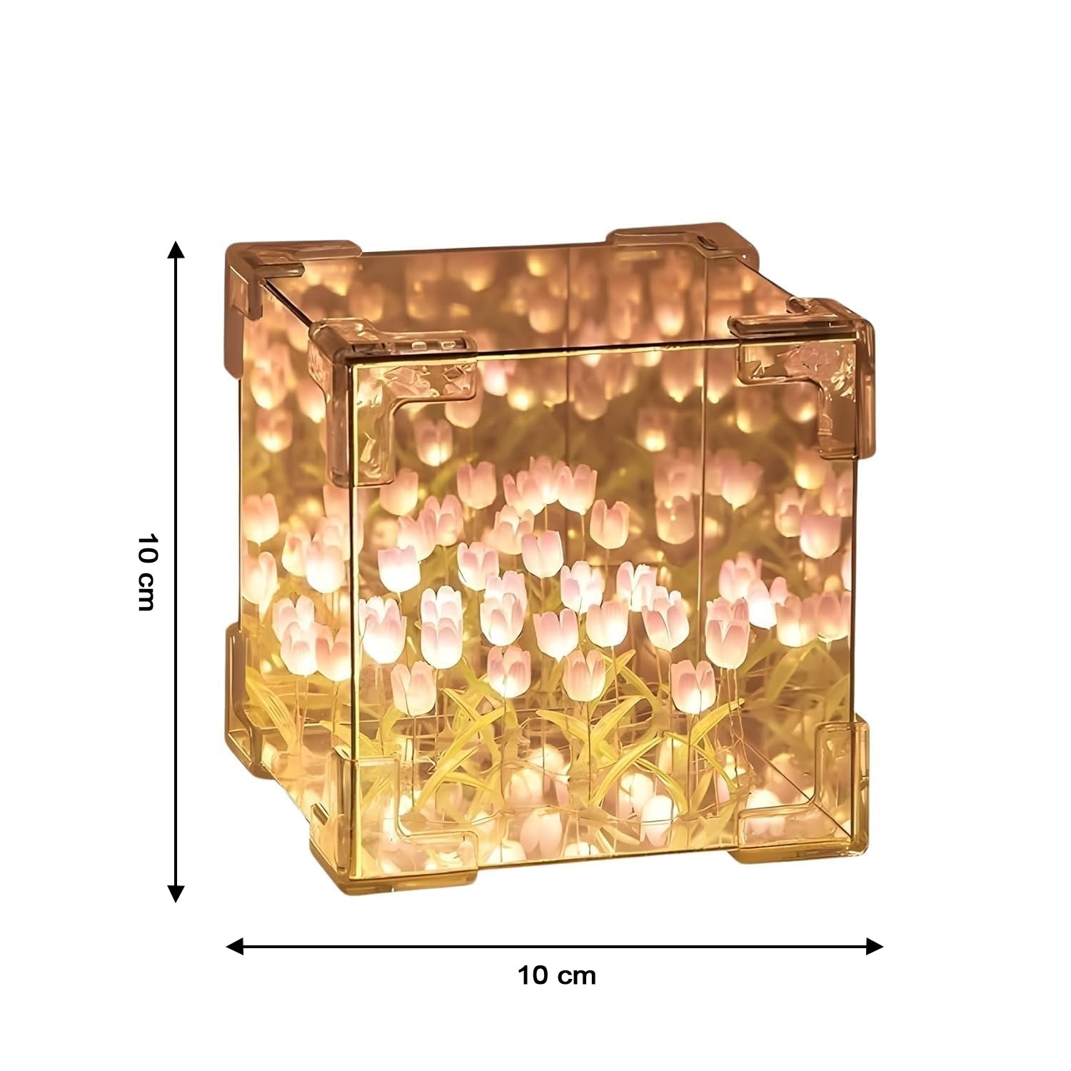 Wukusy decorative tulip flower LED cube night lamp set with mixed colors, featuring vibrant tulip-shaped lights on a modern cube base.