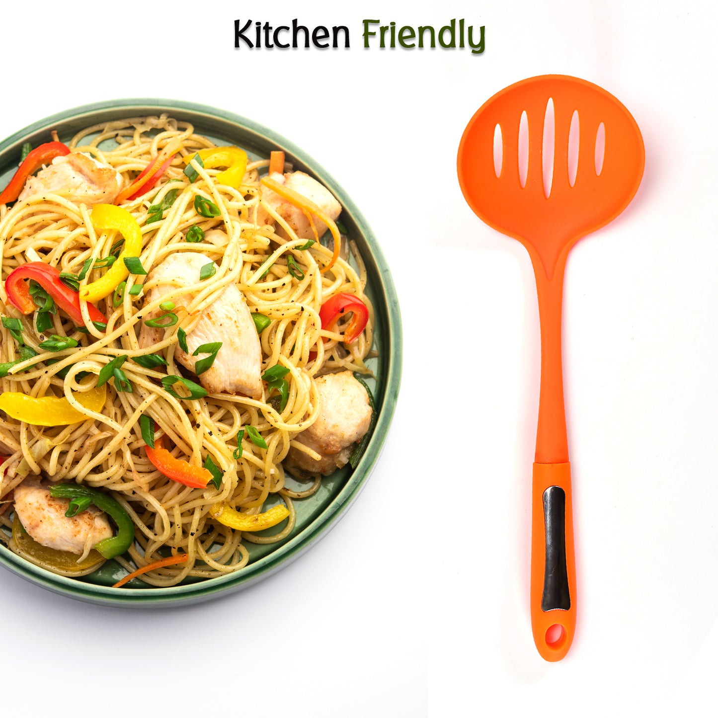 Wukusy 35cm nylon cooking shovels and vegetable colander scoop with large soup filter for kitchen cooking and straining tasks