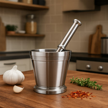 Wukusy heavy duty stainless steel mortar and pestle set for kitchen, 2-piece Khalbatta set with durable, sleek design for grinding spices