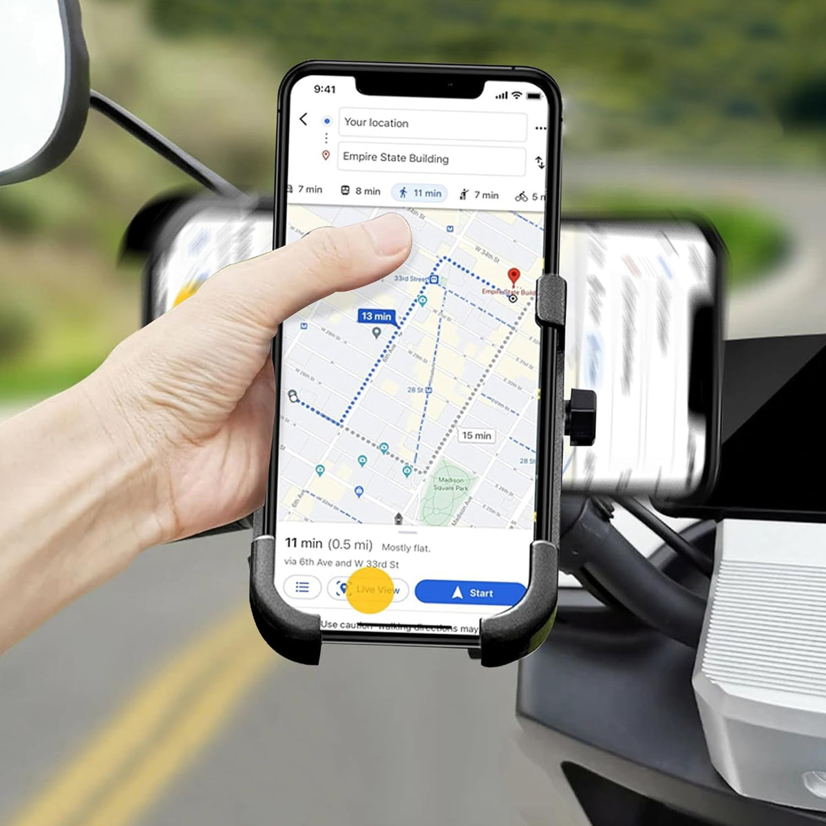 Wukusy full metal body bike scooty mobile holder stand with 360-degree rotation for smartphones, GPS, and maps on bicycles and motorcycles