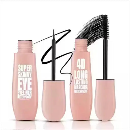 Ekom waterproof mascara with smudgeproof, long-lasting formula, applied on eyelashes, in a sleek black tube.