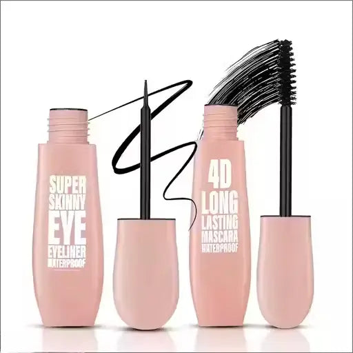Ekom waterproof mascara with smudgeproof, long-lasting formula, applied on eyelashes, in a sleek black tube.