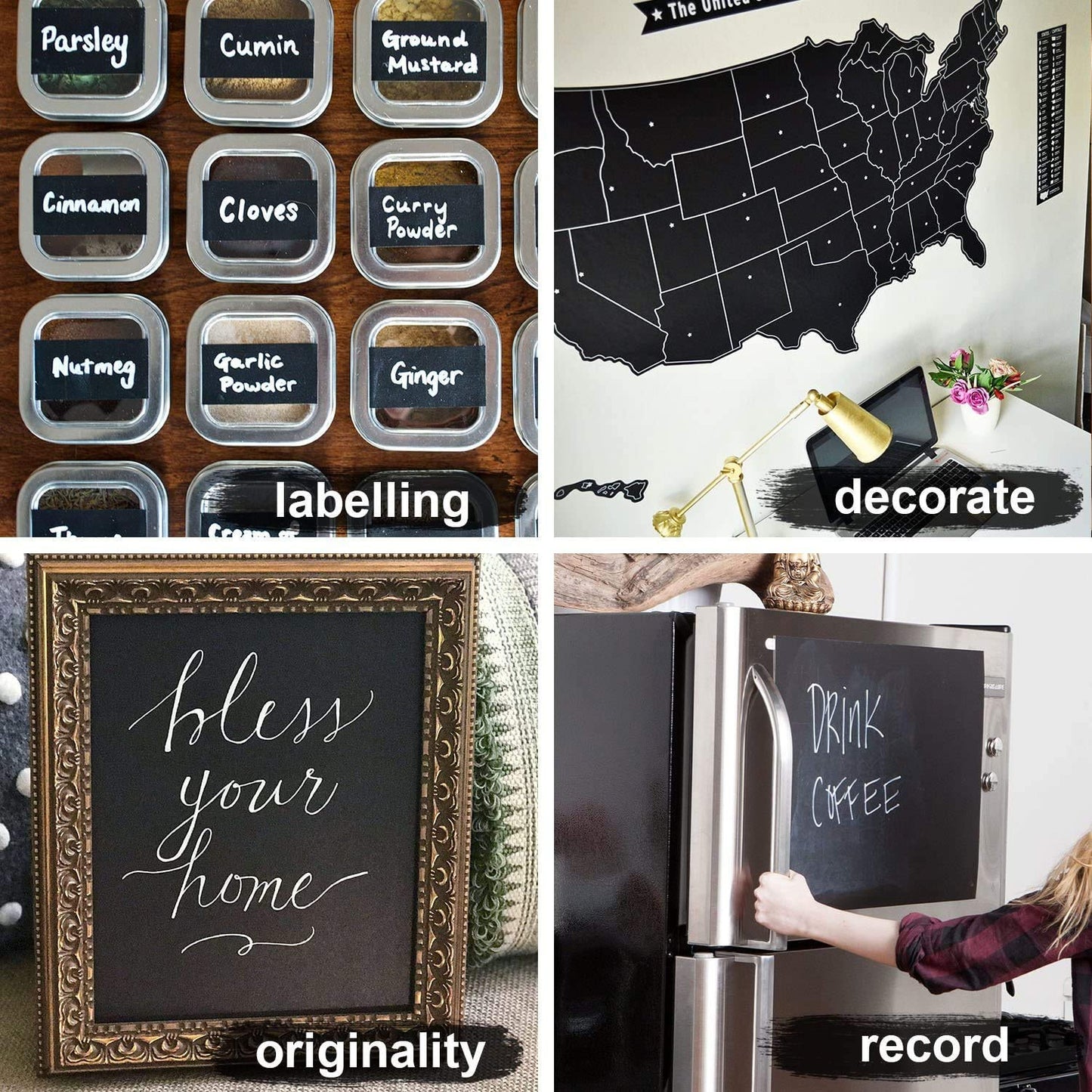 Wukusy blackboard erasable wall sticker with chalkboard surface, removable mural for kids' room decor and creative writing.