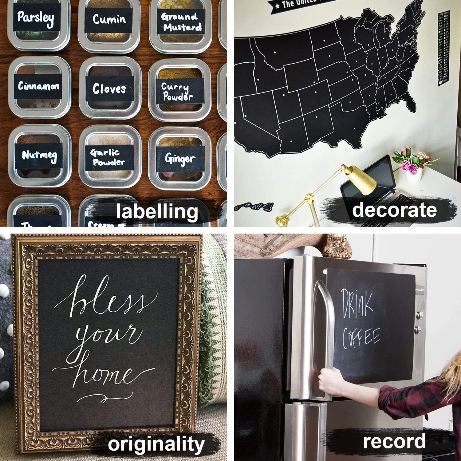 Wukusy blackboard erasable wall sticker with chalkboard surface, removable mural for kids' room decor and creative writing.