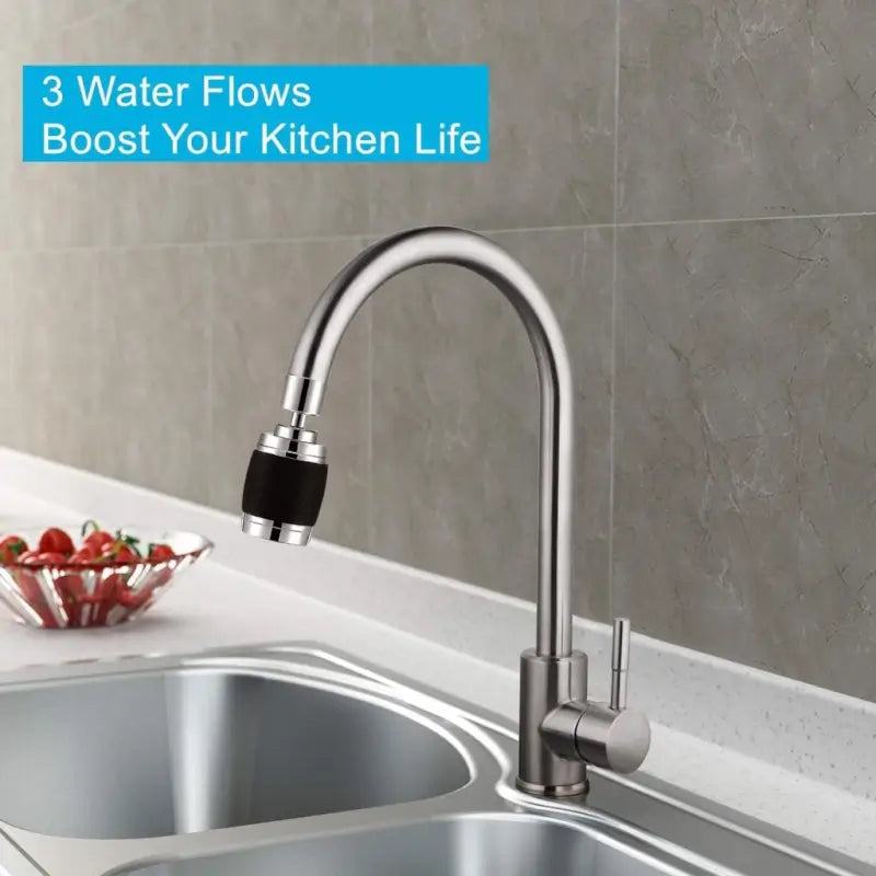 360° swivel kitchen tap spray head attachment by Default Vendor, showing a chrome faucet with flexible spray nozzle.