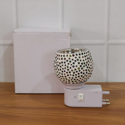 Decorative star pattern mosaic glass night lamp from Wukusy, plug-in design with colorful glass mosaic and star details.