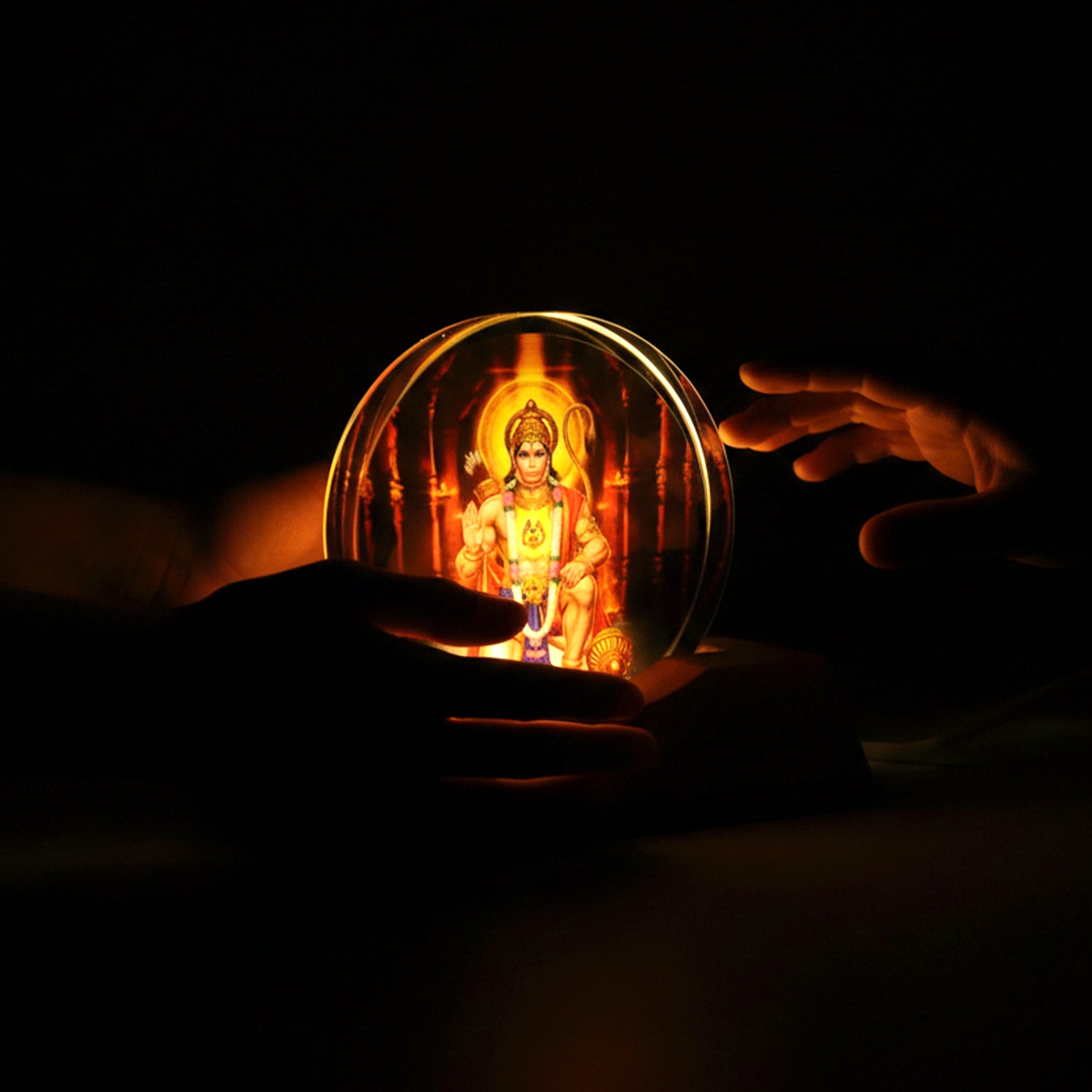 Wukusy 3D Hanuman Ji acrylic LED night lamp illuminated with detailed Hanuman figure, perfect for religious and decorative use