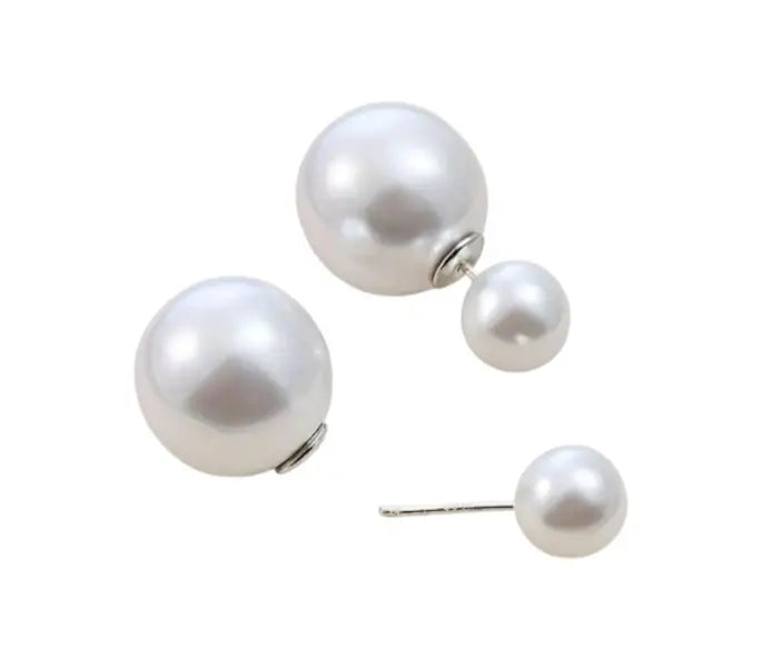 Ekom stylish pearl Hollywood earrings with push back alloy design, suitable for kitchen and dining occasions, shown on a model.