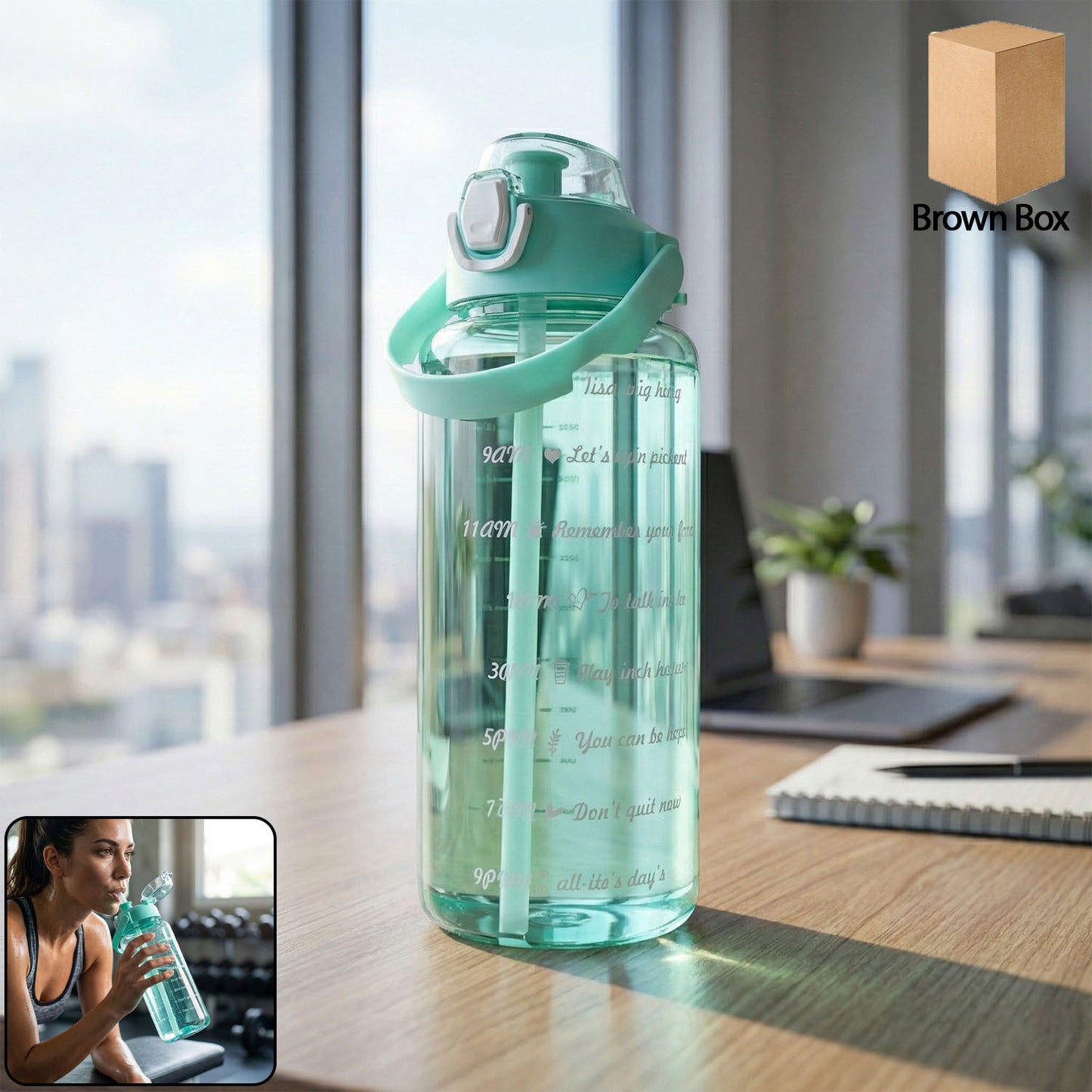 Wukusy 2L large capacity leakproof sports water bottle with a transparent body and blue lid, suitable for outdoor activities