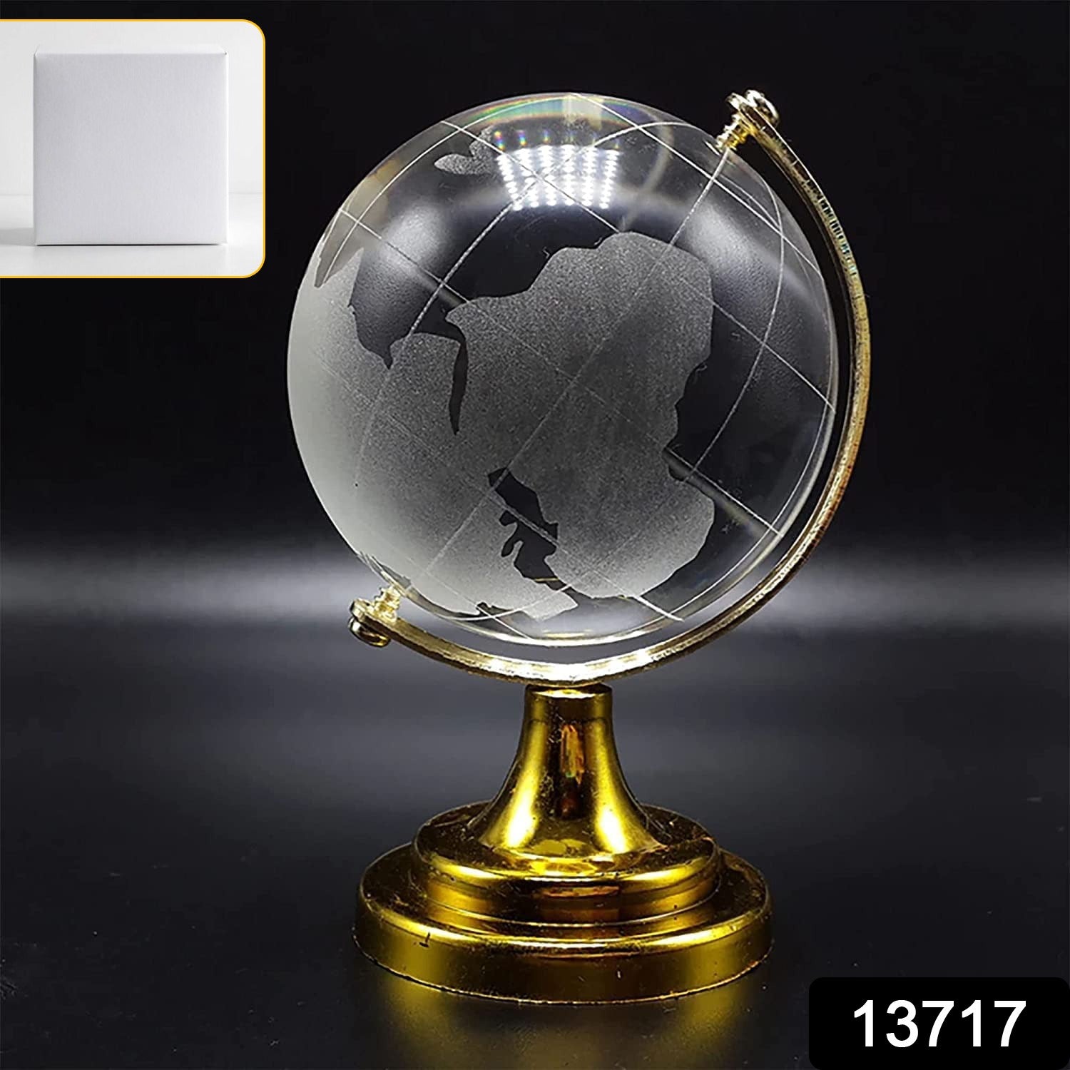 Crystal globe with world map, 50mm size on a golden stand, perfect for office decor by Wukusy.