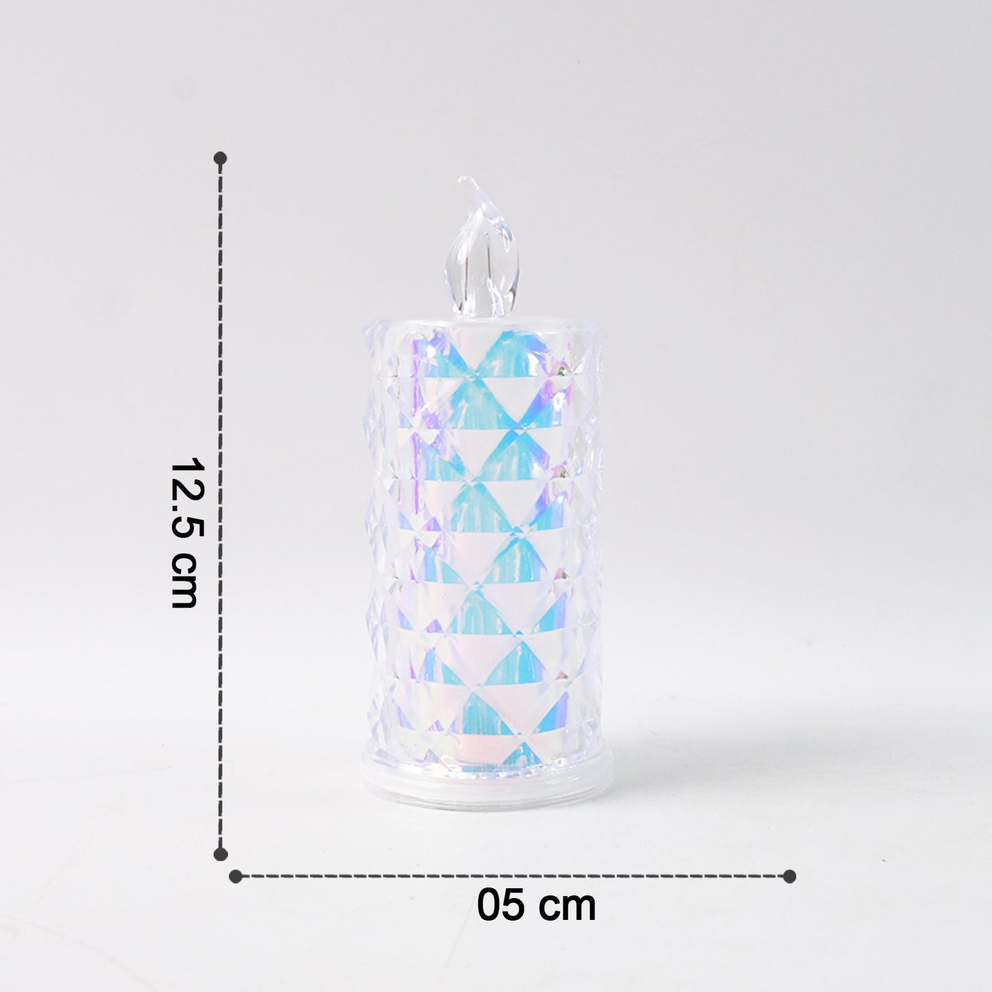 Two decorative LED candle lights with holographic finish, ideal for home decor, by Wukusy.