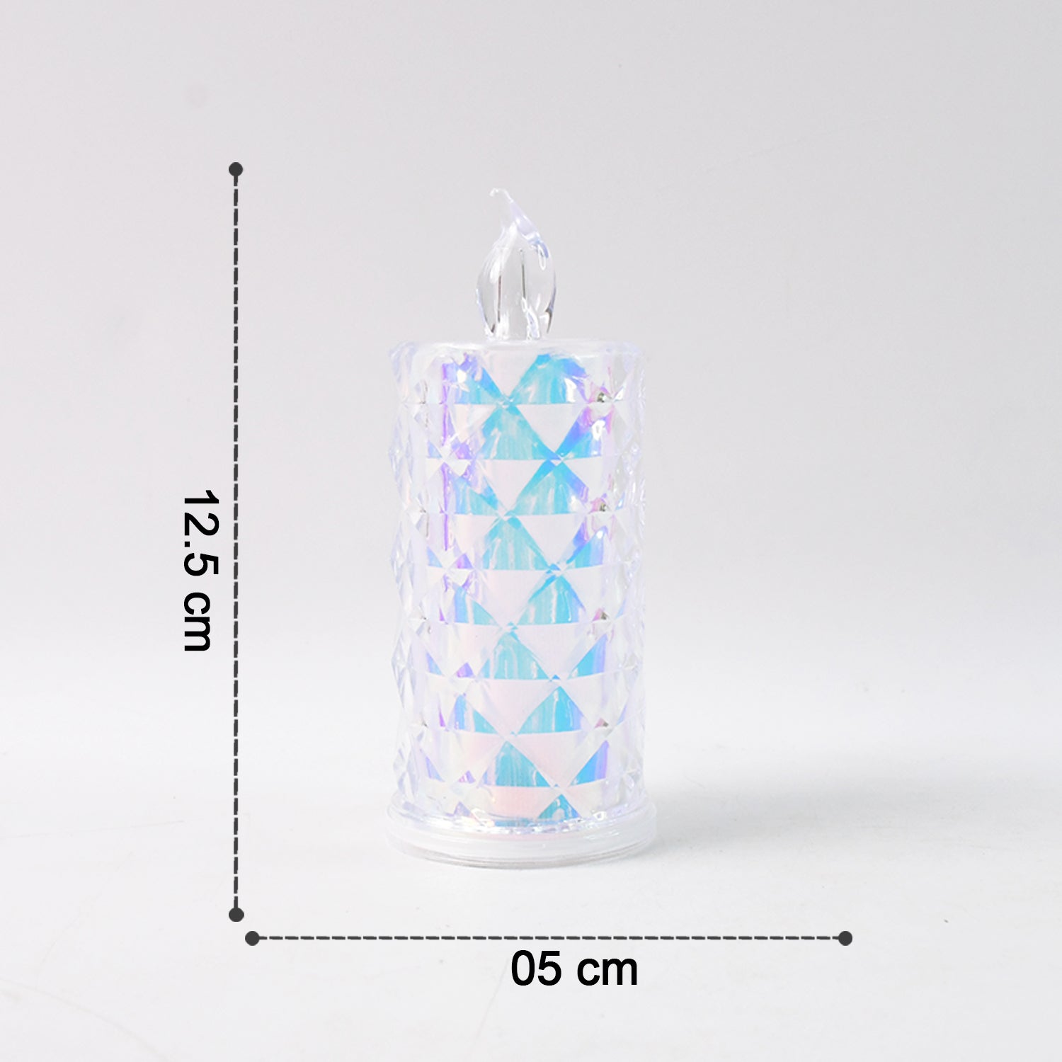Two decorative LED candle lights with holographic finish, ideal for home decor, by Wukusy.