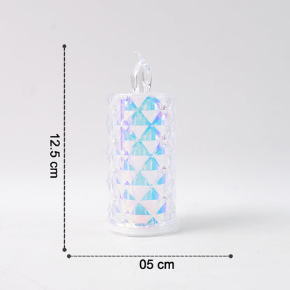 Two decorative LED candle lights with holographic finish, ideal for home decor, by Wukusy.