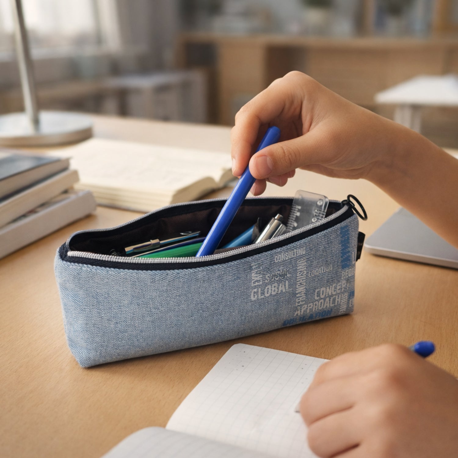 Wukusy stylish fabric zipper pencil pouch with a sleek design, perfect for organizing stationery and accessories.