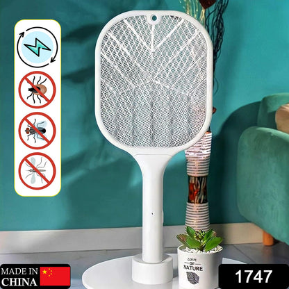 Wukusy 1747 mosquito killer racket with UV light, USB charging base, electric fly swatter for home insect control, rechargeable.