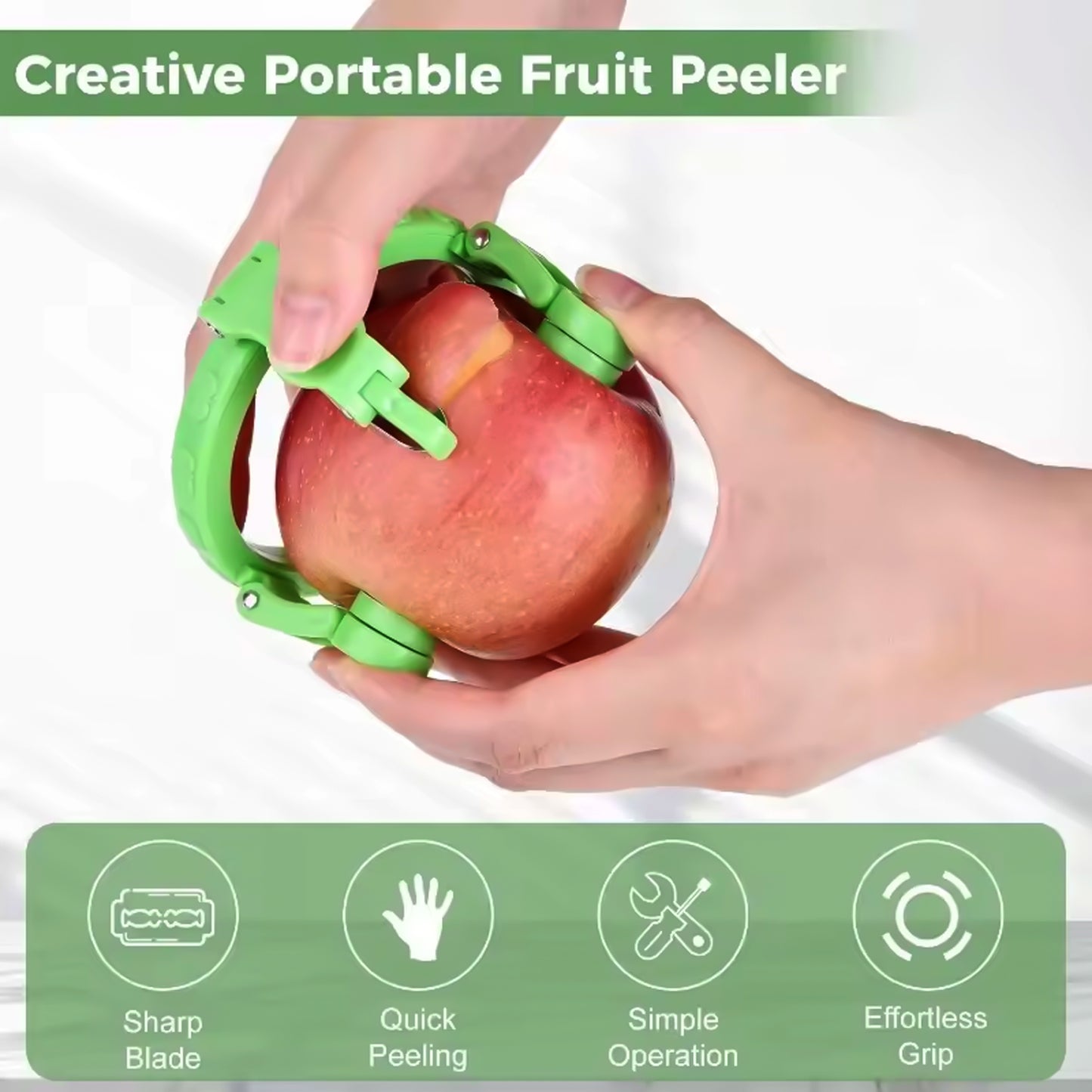 Wukusy adjustable apple peeler cutter with holder ring, showcasing the kitchen tool for peeling and slicing apples.