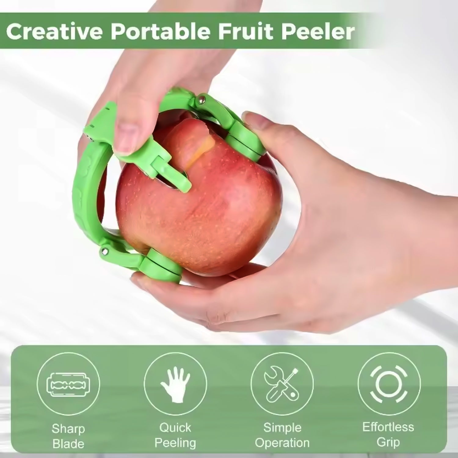 Wukusy adjustable apple peeler cutter with holder ring, showcasing the kitchen tool for peeling and slicing apples.