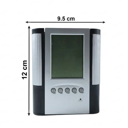 Wukusy multifunction digital desk calendar clock with pen holder, showing time display and organized workspace setup