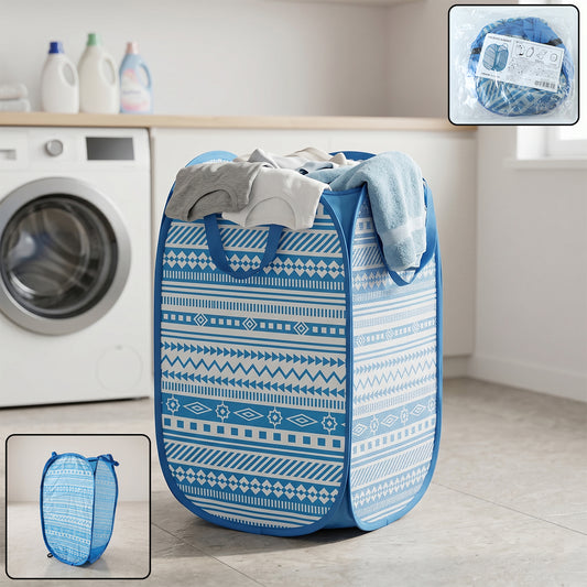 Foldable Wukusy laundry basket made of mesh fabric, 52x30x30cm, with handles for easy storage and transport.
