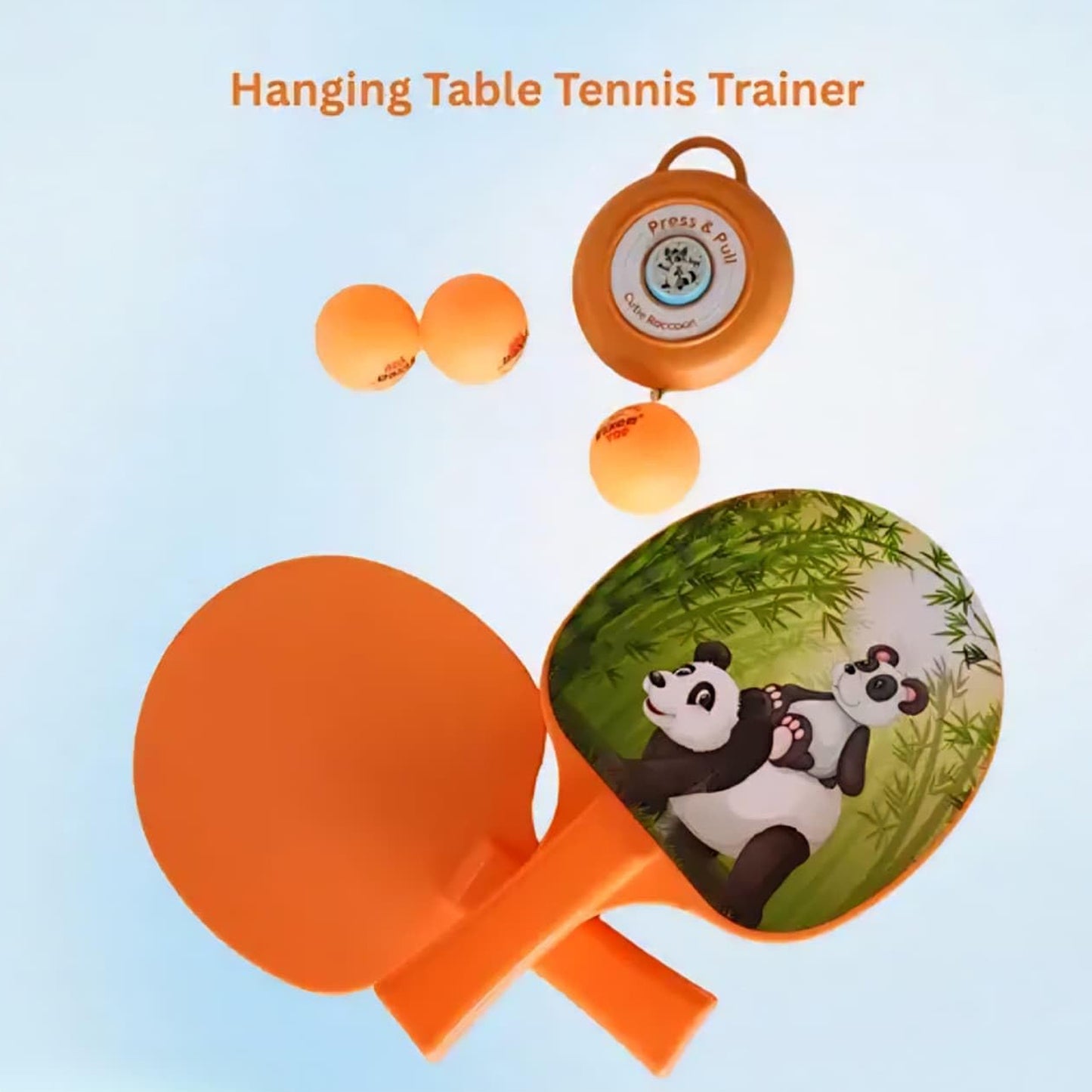 Wukusy hanging table tennis trainer set for kids with adjustable elastic cord and paddle, designed for practice and fun.
