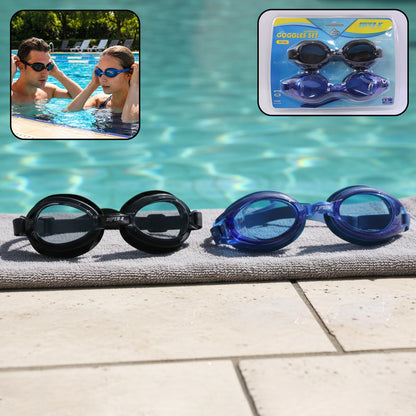 Wukusy swimming goggles set with two pairs of adjustable, clear lens goggles for kids and adults, suitable for swimming and water activities.
