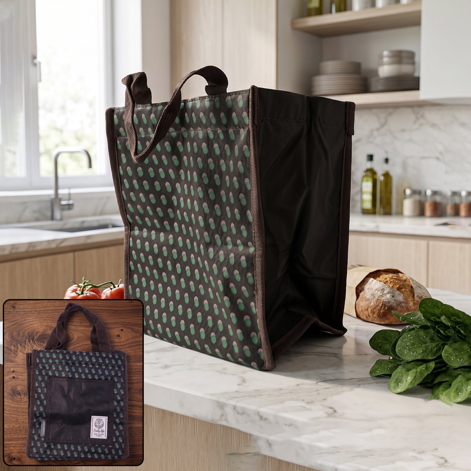 Reusable Wukusy multipurpose carry bag, 23x22 cm, with sturdy fabric handles shown in the image.